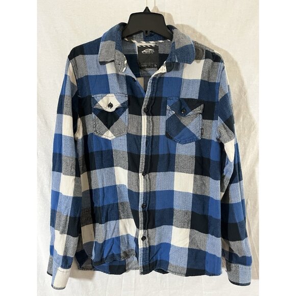 VANS Off the Wall Men's Long Sleeve Large Blue Plaid Flannel Button Down Shirt - Picture 1 of 10